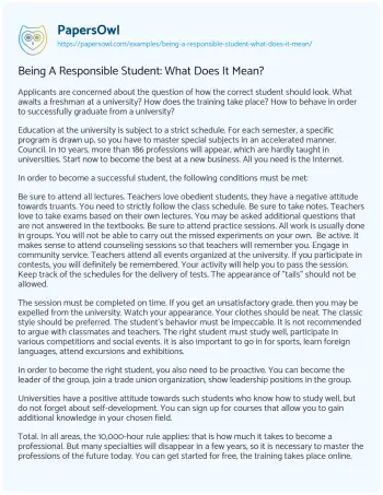 Essay on How to be a Responsible Student