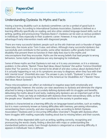 Essay on Understanding Dyslexia: its Myths and Facts