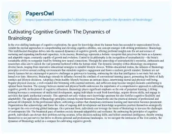 Essay on Cultivating Cognitive Growth: the Dynamics of Brainology