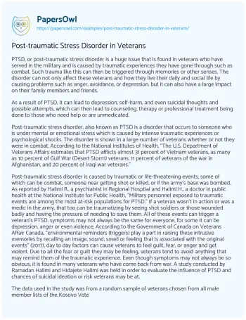 Essay on Post-traumatic Stress Disorder in Veterans