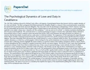 Essay on The Psychological Dynamics of Love and Duty in Casablanca