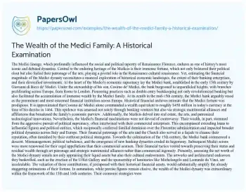 Essay on The Wealth of the Medici Family: a Historical Examination