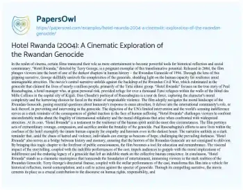 Essay on Hotel Rwanda (2004): a Cinematic Exploration of the Rwandan Genocide