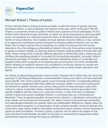 Essay on Michael Walzer’s Theory of Justice