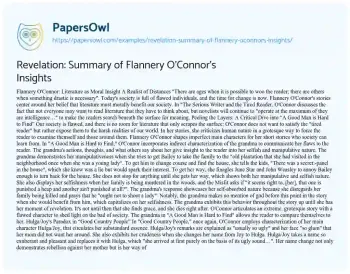 Essay on Revelation: Summary of Flannery O’Connor’s Insights