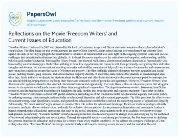 Essay on Reflections on the Movie ‘Freedom Writers’ and Current Issues of Education