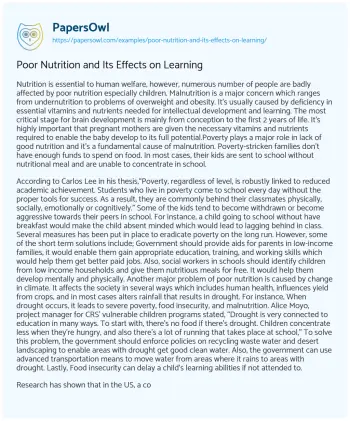 Essay on Poor Nutrition and its Effects on Learning