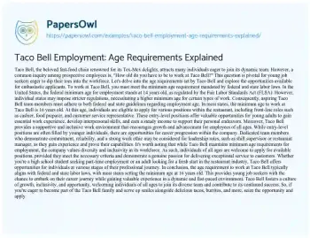 Essay on Taco Bell Employment: Age Requirements Explained