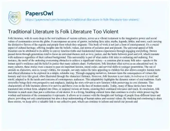 Essay on Traditional Literature is Folk Literature too Violent