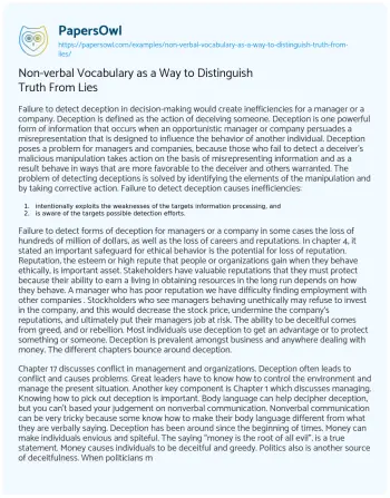 Essay on Non-verbal Vocabulary as a Way to Distinguish Truth from Lies