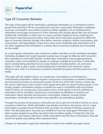 Essay on Type of Consumer Behavior