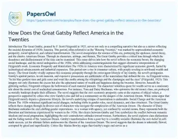 Essay on How does the Great Gatsby Reflect America in the Twenties