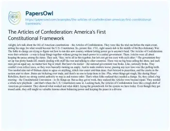 Essay on The Articles of Confederation: America’s First Constitutional Framework