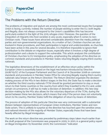 Essay on The Problems with the Return Directive