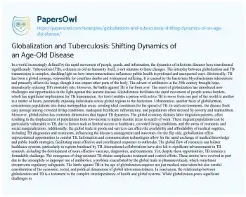 Essay on Globalization and Tuberculosis: Shifting Dynamics of an Age-Old Disease