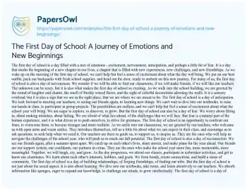 Essay on The First Day of School: a Journey of Emotions and New Beginnings
