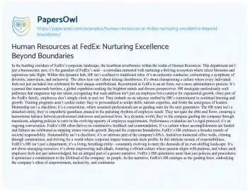 Essay on Human Resources at FedEx: Nurturing Excellence Beyond Boundaries