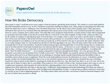 Essay on How we Broke Democracy