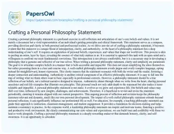 Essay on Crafting a Personal Philosophy Statement