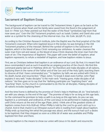 Essay on Sacrament of Baptism Essay