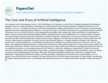 Essay on The Cons and Prons of Artificial Intelligence