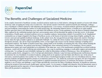 Essay on The Benefits and Challenges of Socialized Medicine