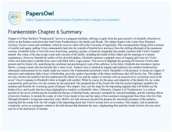 Essay on Frankenstein Chapter 6 Summary