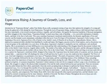 Essay on Esperanza Rising: a Journey of Growth, Loss, and Hope