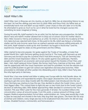 Essay on Adolf Hitler’s Life