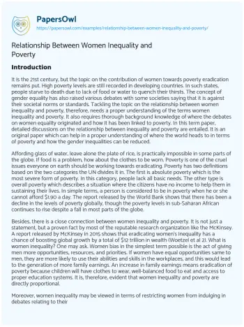 Essay on Relationship between Women Inequality and Poverty