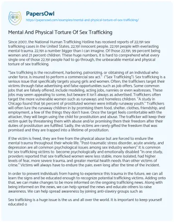 Essay on Mental and Physical Torture of Sex Trafficking