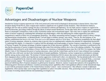 Essay on Advantages and Disadvantages of Nuclear Weapons