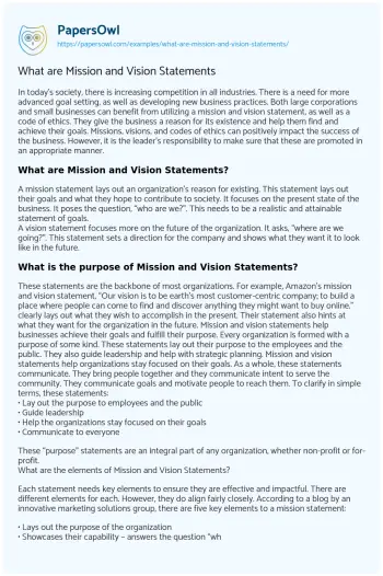 Essay on What are Mission and Vision Statements