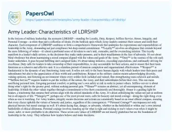 Essay on Army Leader: Characteristics of LDRSHIP