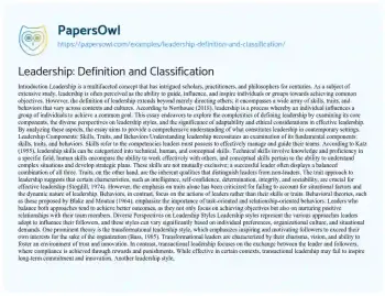 Essay on Leadership: Definition and Classification