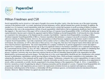 Essay on Milton Friedmen and CSR