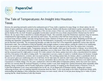 Essay on The Tale of Temperatures: an Insight into Houston, Texas