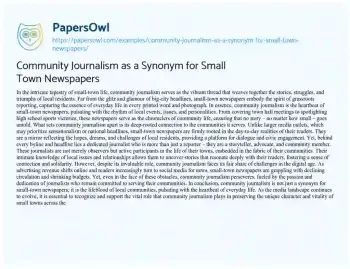 Essay on Community Journalism as a Synonym for Small Town Newspapers