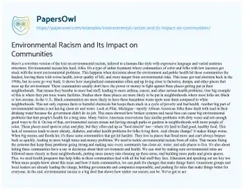 Essay on Environmental Racism and its Impact on Communities