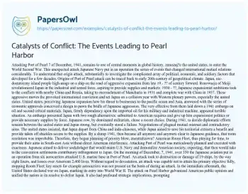 Essay on Catalysts of Conflict: the Events Leading to Pearl Harbor