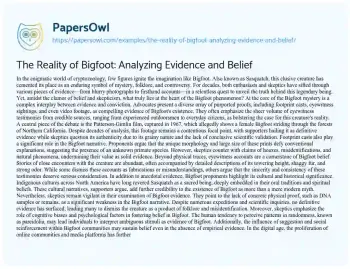 Essay on The Reality of Bigfoot: Analyzing Evidence and Belief