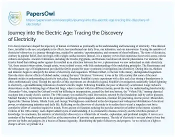 Essay on Journey into the Electric Age: Tracing the Discovery of Electricity