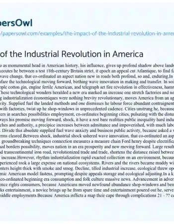 Essay on The Impact of the Industrial Revolution in America