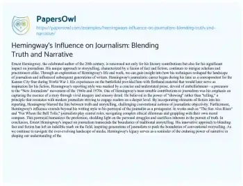 Essay on Hemingway’s Influence on Journalism: Blending Truth and Narrative