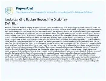 Essay on Understanding Racism: Beyond the Dictionary Definition