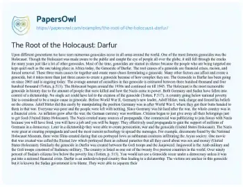 Essay on The Root of the Holocaust: Darfur