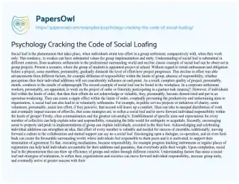 Essay on Psychology Cracking the Code of Social Loafing