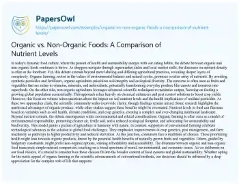 Essay on Organic Vs. Non-Organic Foods: a Comparison of Nutrient Levels