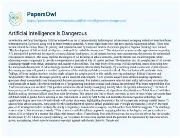 Essay on Artificial Intelligence is Dangerous