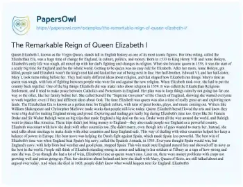 Essay on The Remarkable Reign of Queen Elizabeth i